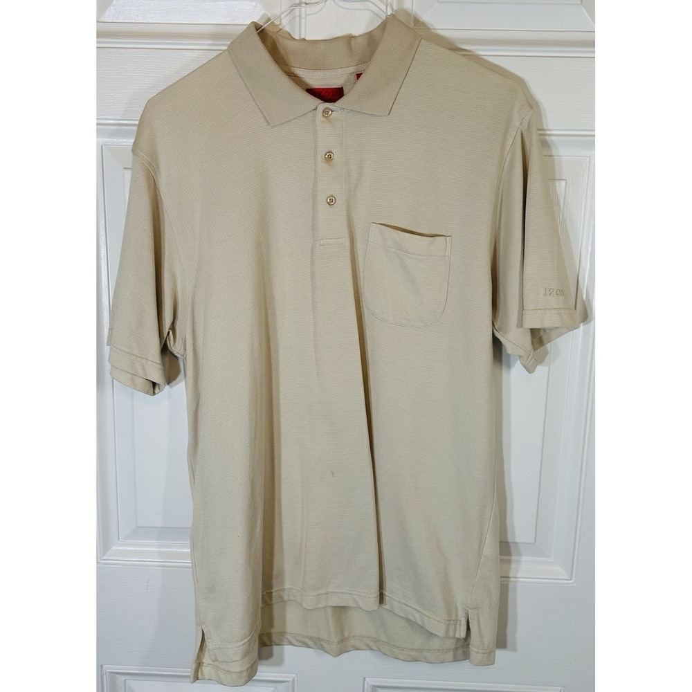 IZOD Golf Mens Large Polo Shirt Beige Pima Cotton Blend Pocket Short Sleeve